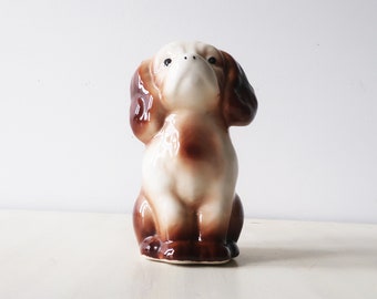 Vintage brown pottery dog figurine, ceramic dog figurine