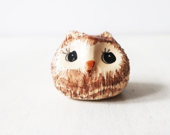 Vintage pottery brown owl small figurine