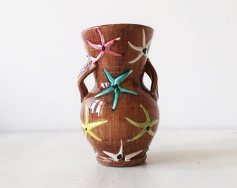 Vintage brown hand painted floral china Italian vase