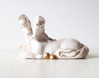 Vintage white horses 1980s figurine