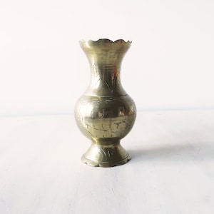 Vintage etched Indian brass vase, Small brass vase