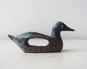 figurine de canard en bois vintage, canard en bois sculpté vintage