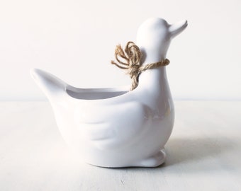 Vintage white duck planter, ceramic duck planter