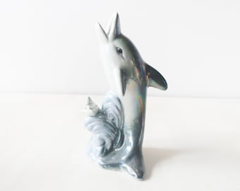 Vintage ceramic dolphin vase, vintage dolphin figurine