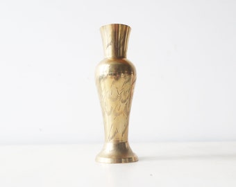 Vintage Etched Miniature Brass Vase: Indian Decor