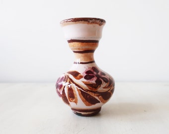 Hand painted brown floral vase, Vintage small brown vase