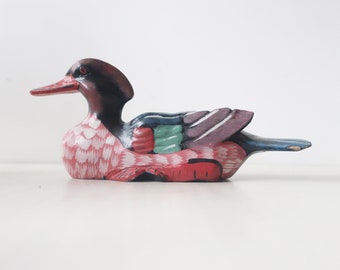 figurine de canard sculpté en bois vintage des années 1980,