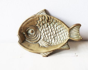 A vintage brass small fish ashtray or pin or trinket dish