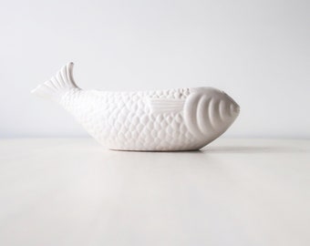 Vintage white fish ceramic planter