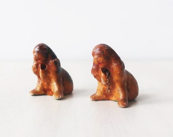 Vintage brown spaniel pottery dog figurines