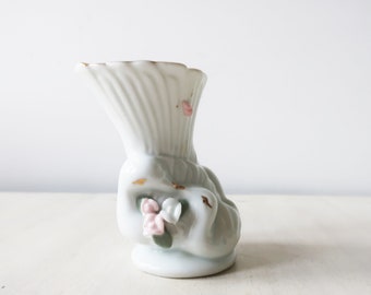 Vintage 1980s small white swan floral vase