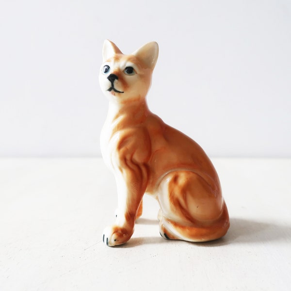 Vintage cute ginger china cat figurine, vintage orange cat figurine