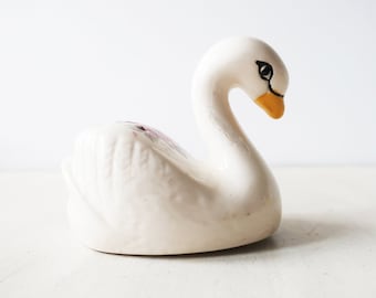 Vintage ceramic swan pomander, Vintage floral swan pomander