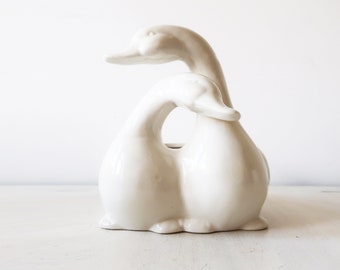 Vintage white duck planter, ceramic duck planter