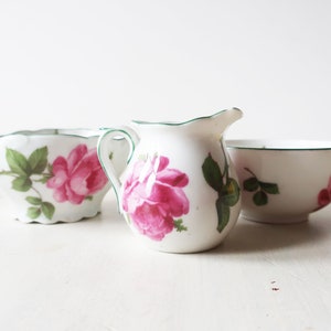 Vintage Miniature Trio: Pink Rose Jug, Bowl & Cup