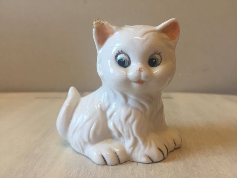 Vintage cute small white cat figurine image 7