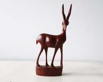 Vintage hand carved wooden gazelle or antelope figurine, 1960s