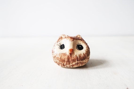 Vintage pottery brown owl small figurine