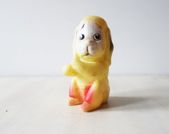 Vintage small rubber yellow dog squeaky toy