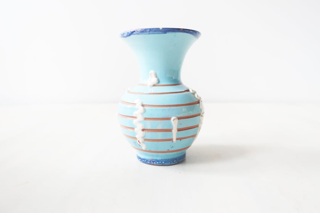 Vintage Small Blue Italian Pottery Vase Etsy