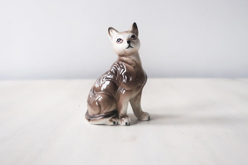Figurine De Chat En Porcelaine Dos Figurine De Chat En Etsy France