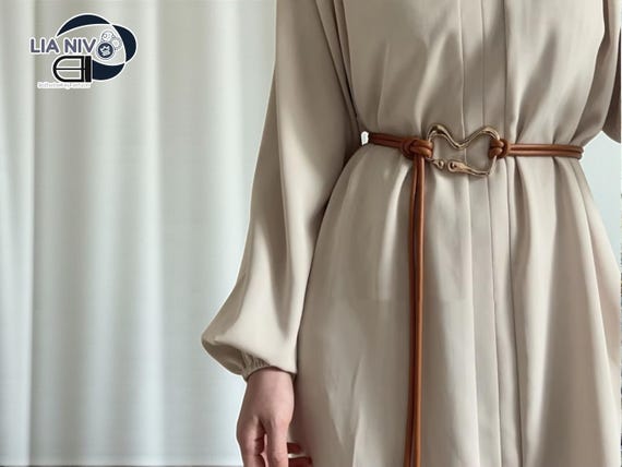 Vintage PU Leather Thin Belt | Knotted Waist Chain, Gold 