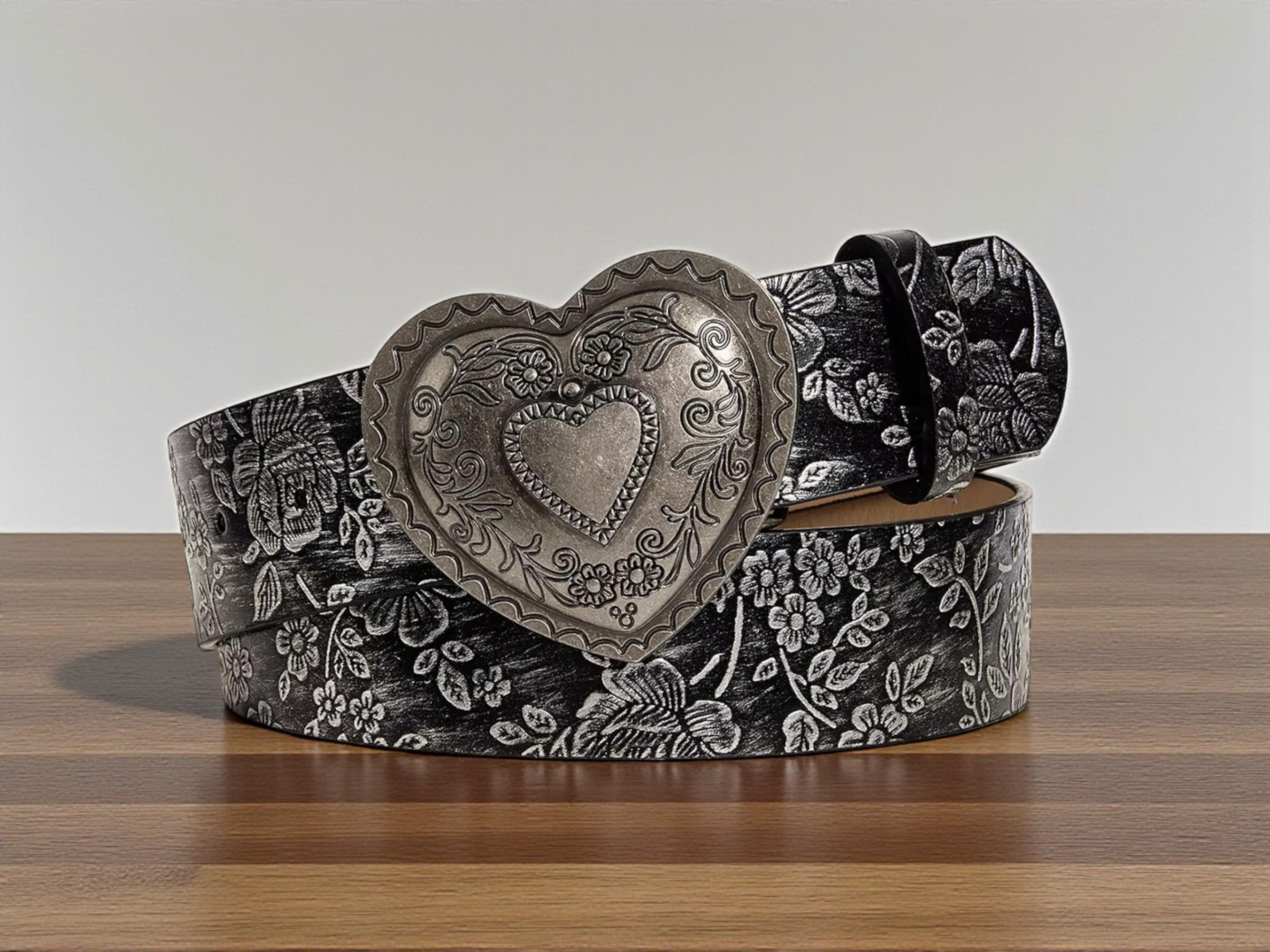 Antique floral heart western belt buckle 3.5\