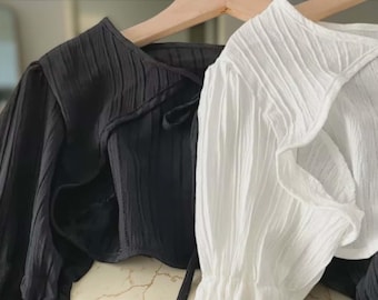 Y2K Sommer Rüschen Strickjacke dünne Krawatte vorne Crop Top Langarm Bolero Shrug