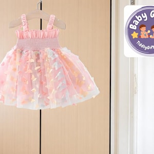 Baby Girl Butterfly Dress | Toddler Birthday Party Outfit | Fairy Princess Mesh Apparel | Cute Back Wings Costume | Summer OOTD Gift