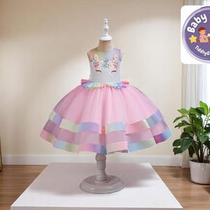 Rainbow Unicorn Tutu Dress | Adorable Girls Birthday Look | Embroidered Dancewear with Wings | Magical Party Outfit for 3–10 Yrs