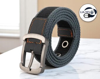 Black and White Check Canvas unisex Belt with Gold Buckle Louis Vuitton belt White Damier Belt With Gold Color Buckle  main image 2