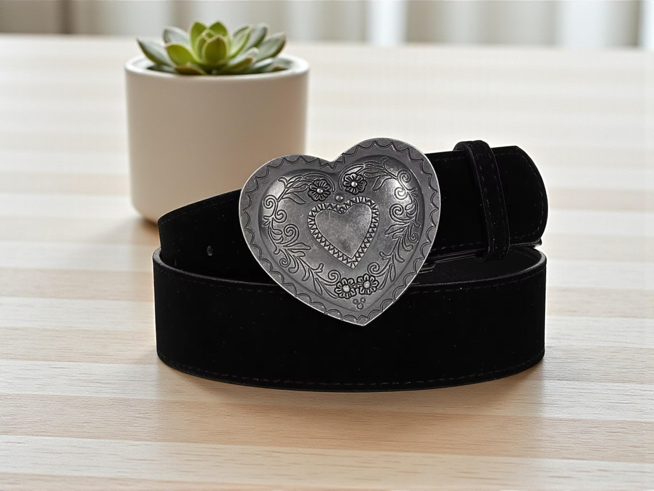 Floral Embossed Heart Buckle Belt | Vintage Western Style - Etsy