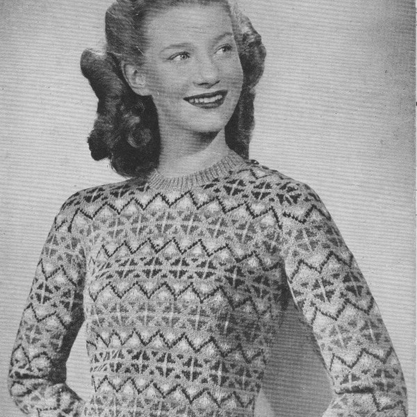 Vintage fair isle knitting pattern 1930s. Bestway 1791. Instant pdf download.