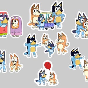 Bluey Stickers, Easy Peel Water Resistant Vinyl Laminate, Set of 7, Water bottle Sticker