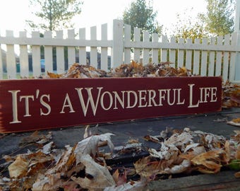 It’s a Wonderful Life | Hand-Carved Christmas Wood Sign | Barn Red Distressed Finish