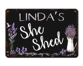 She Shed Signs, Gift for Mom, Personalized She Shed rustic signs, Made of Aluminum with Shabby Rustic Look with Lavender Flowers,