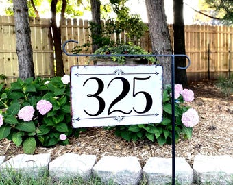 Farmhouse Custom Address Hanging Sign, Cute Rustic Country Sign, Easy to Hang weather-resistant Aluminum, 8 x 12 house numbers