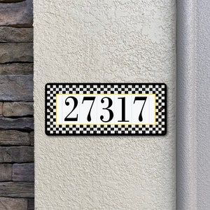 Black and White Checked Address Sign, Whimsical address sign, Colorful Plaque,