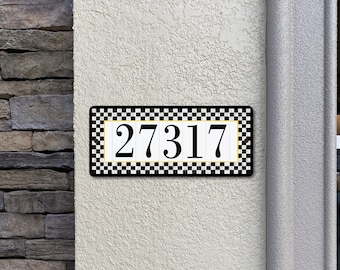 Black and White Checked Address Sign, Whimsical address sign, Colorful Plaque,