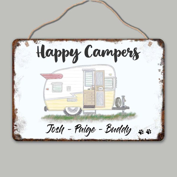 Vintage Camper Sign, Personalized Camper Sign, Camper Door Hanger,Vintage Camper,  Personalized Camper Sign, Happy Camper, Vintage Shasta