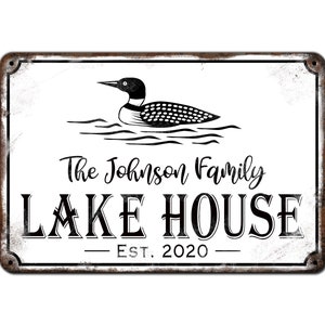 Personalized Lake House Sign, Cottage outdoor plaque, With Family Name, Metal Outdoor Sign, Rustic Baked on Design, family name sign