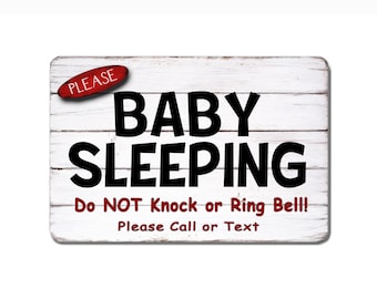 Baby Sleeping Sign, No Soliciting Sign, Do not Disturb, Metal Sign, RUSTIC Wood grain,  No Rust Weather Proof, no solicitation
