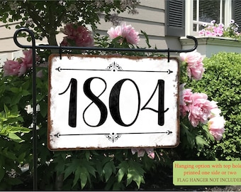 Farmhouse Custom Address Hanging Sign, Cute Rustic Country Sign, Easy to Hang weather-resistant Aluminum, 8 x 12 house numbers