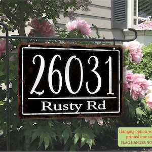 Metal Rusty Black Look Address Sign, Easy to Hang weather-resistant Aluminum, 8 x 12 house numbers,  Great House Warming Gift