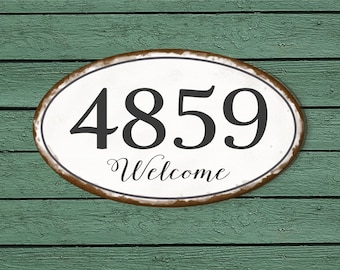 House Address Sign, Housewarming Gift, Realtor Gift, Address Sign, House Number, Number Plaque,  oval address sign, 7 x 12 Aluminum sign,