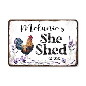 Personalized She Shed Sign, Cute Rustic Rooster Custom Name , Mom Christmas Lavender, Garden Flowers, sewing room, Floral Bouquet 8 x 12