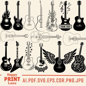 Gitarre SVG, Akustische Gitarre SVG, E-Gitarre, Gitarre Noten Musik SVG, Klassik & Country Gitarre Clipart, Shirt Design für Musiker SVG