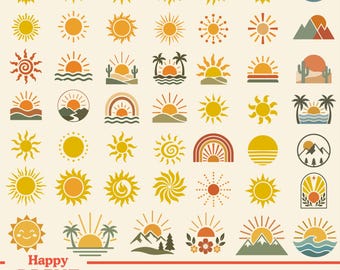 Sun SVG Bundle, Sunrise SVG Bundle, Sun Silhouette SVG, Sun Cut File, Sunrise Clipart, Cricut Silhouette Cut Files, Digital Download