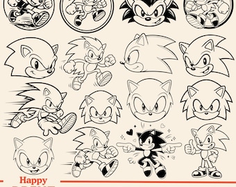 Sonic Headshot SVG, Sonic Tummen Upp Svg, Sonic Running Svg, Spinning Sonic Svg, Super Sonic Svg Klippklar Digital Design för Cricut