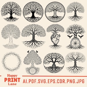 Drzewo Życia Yggdrasil (SVG), Wiking Celtycki (SVG), Drzewo Nordyckie, Węzeł Celtycki, Kruki Odyna, Runy Wikingów, Symbol Nordycki Walhalli, Laser Cut SVG